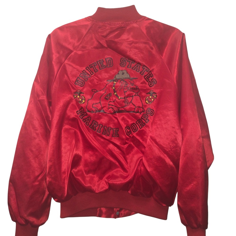 Vintage Soffe USMC Force Recon Satin Bomber Jacket Mens Large Made USA Bulldog